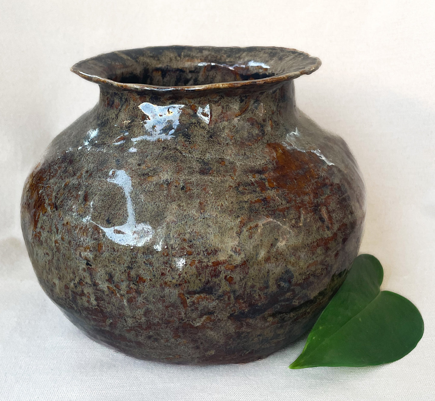 Coil-built Vase- Brindle glaze