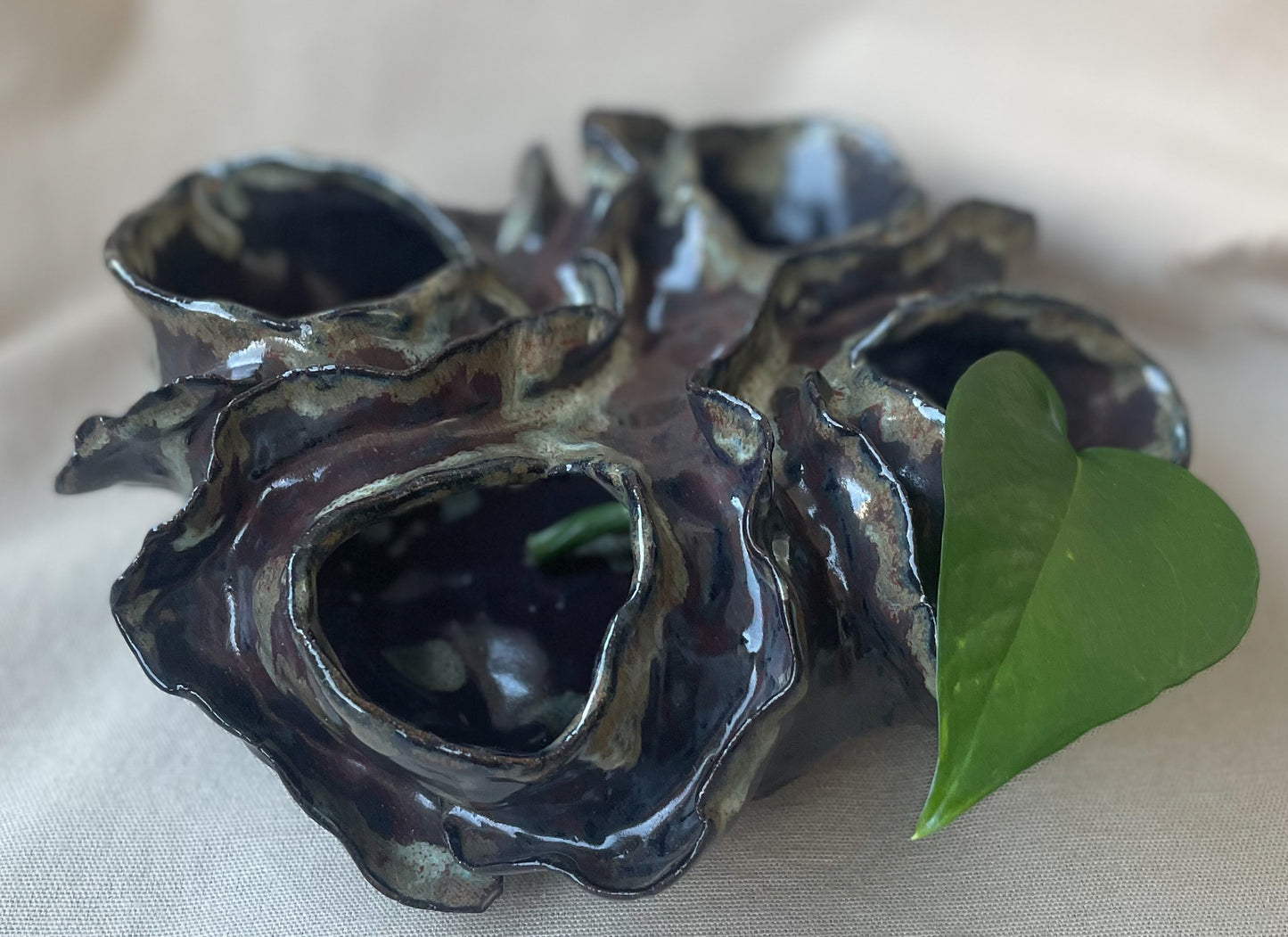 Hand built Anemone Vase- Chocolate Foam glaze
