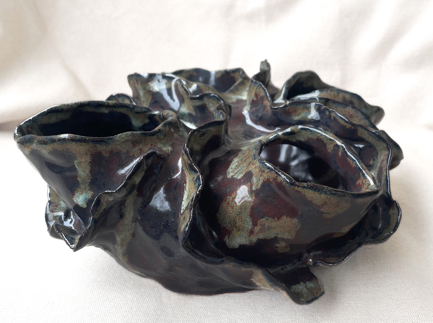 Hand built Anemone Vase- Chocolate Foam glaze