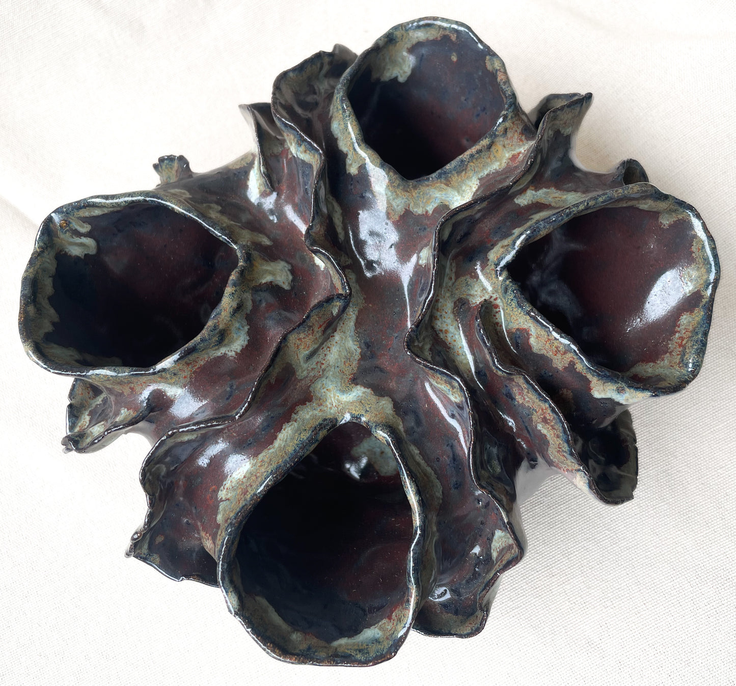 Hand built Anemone Vase- Chocolate Foam glaze