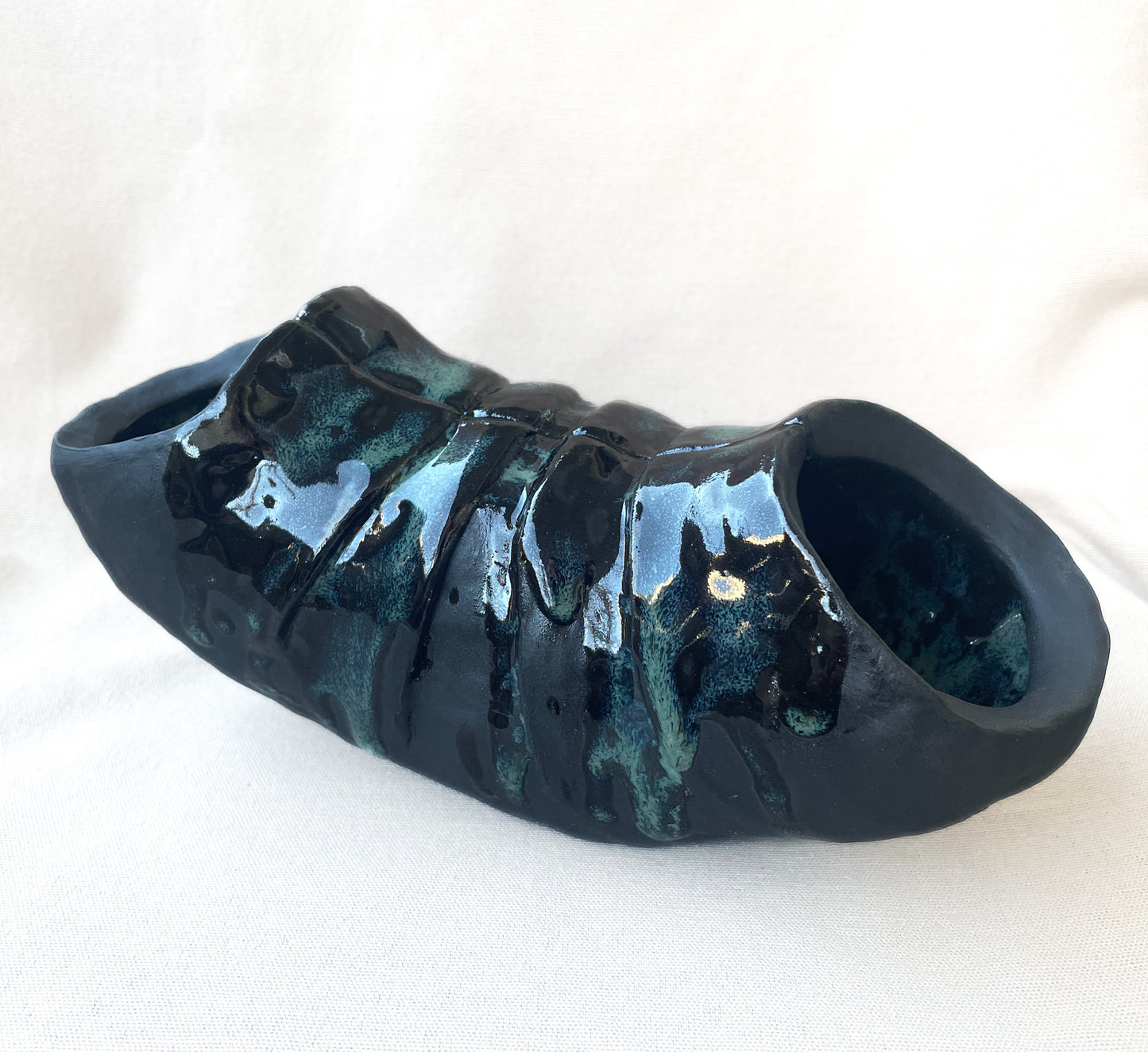 Black Clay tubular Vase- Black with Foam glaze